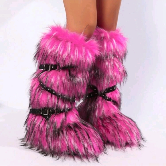 NEW WOMENS FAUX FUR BOOTS WITH COMFY WARM PLUSH FUZZY OUTDOOR BOOTS - Picture 4 of 6
